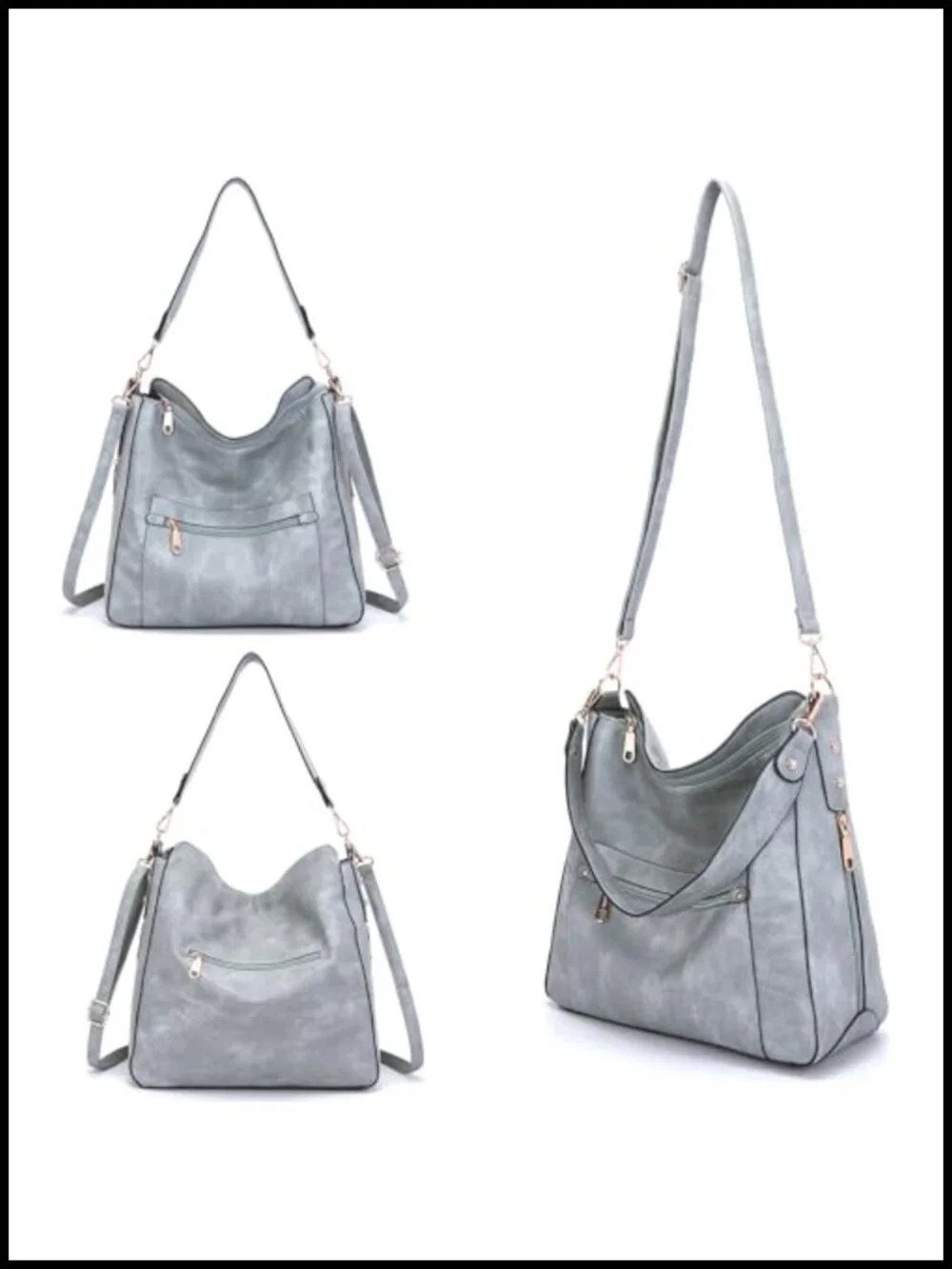 4Pcs Large Crossbody Hobo Bag Set With Matching Wallet Faux Leather Tote